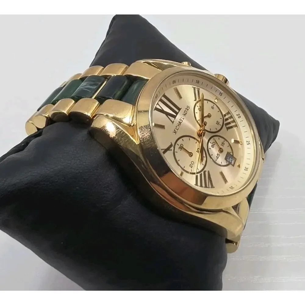 Michael Kors MK 6397 Gold Tone Bradshaw Chronograph Watch New Battery W264